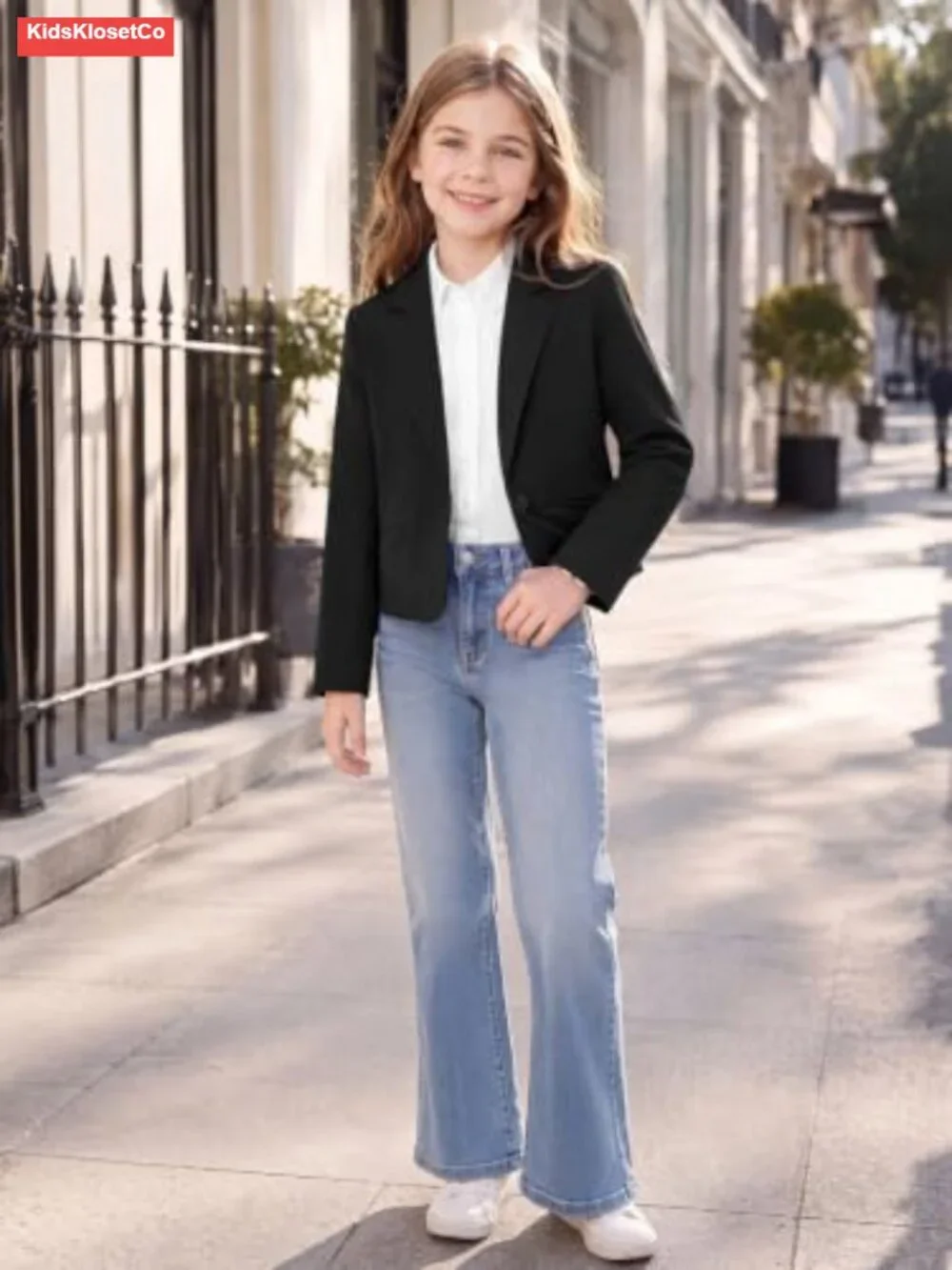 Girls Cropped Blazer Jacket Single Button Lapel Suit